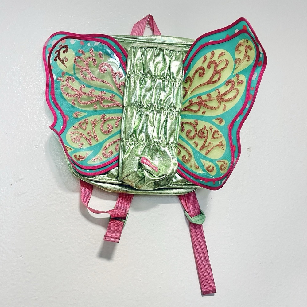 American Girl Green Pink WellieWishers Flutter Wings Doll Carrier Backpack